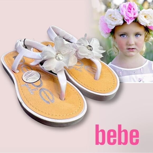 Bebe girls jelly sandals - size 7/8- white Chiffon Flower Girl NWT - Picture 1 of 5
